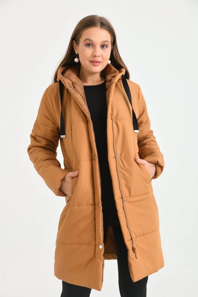 Kapüşonlu Kapitone Mont Taba XL