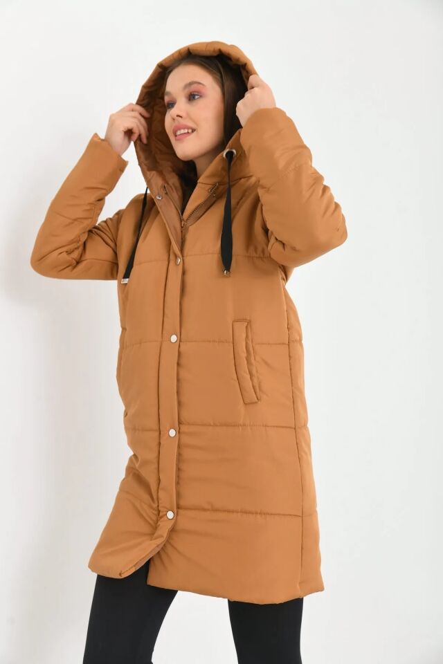 Kapüşonlu Kapitone Mont Taba XL