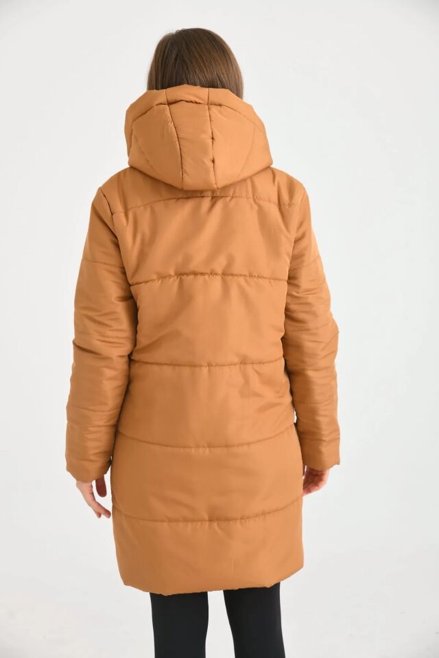 Kapüşonlu Kapitone Mont Taba XL
