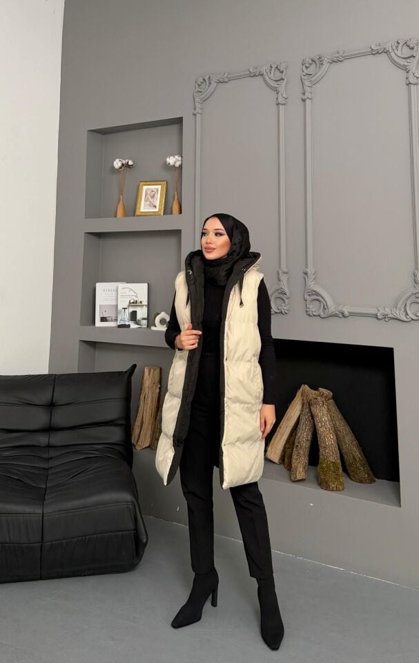 Çift Taraflı  Şişme Yelek Bej XL