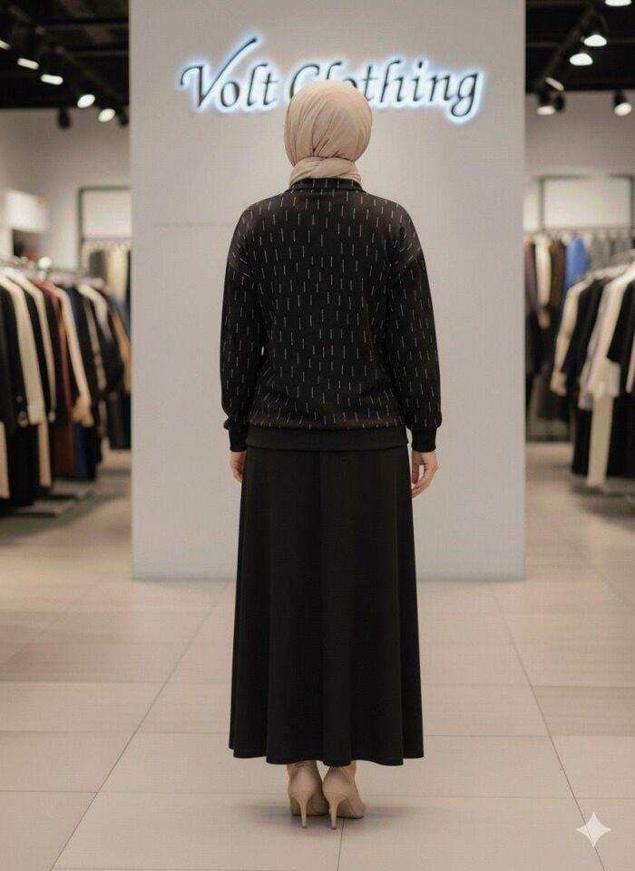 Fermuarlı Işıltılı Takım Siyah 2XL