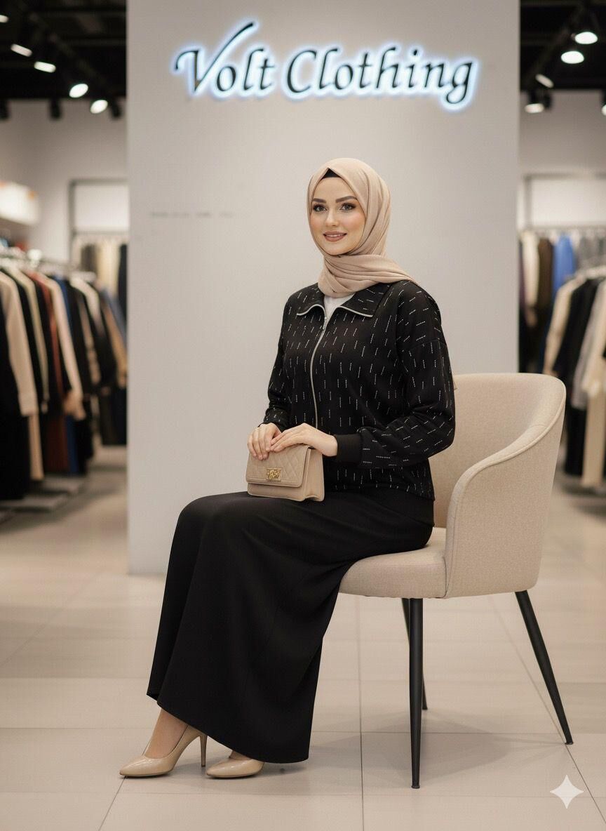 Fermuarlı Işıltılı Takım Siyah 2XL