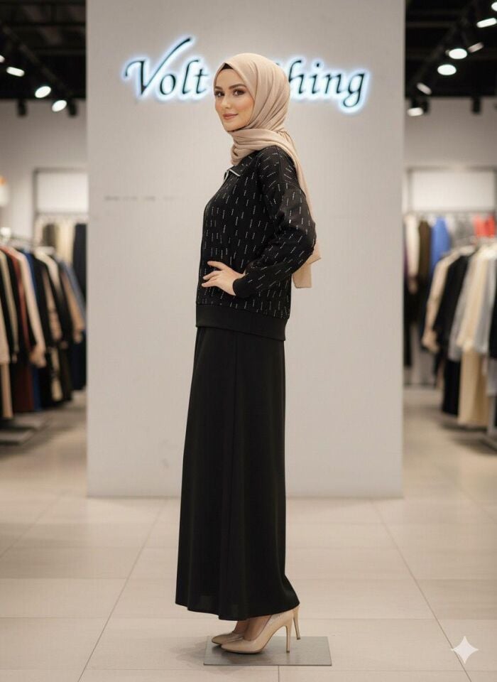 Fermuarlı Işıltılı Takım Siyah 2XL