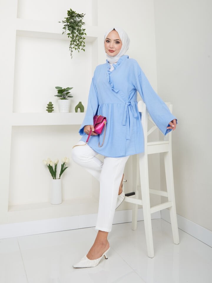 FırFır Bağlamalı Tunik Mavi XL
