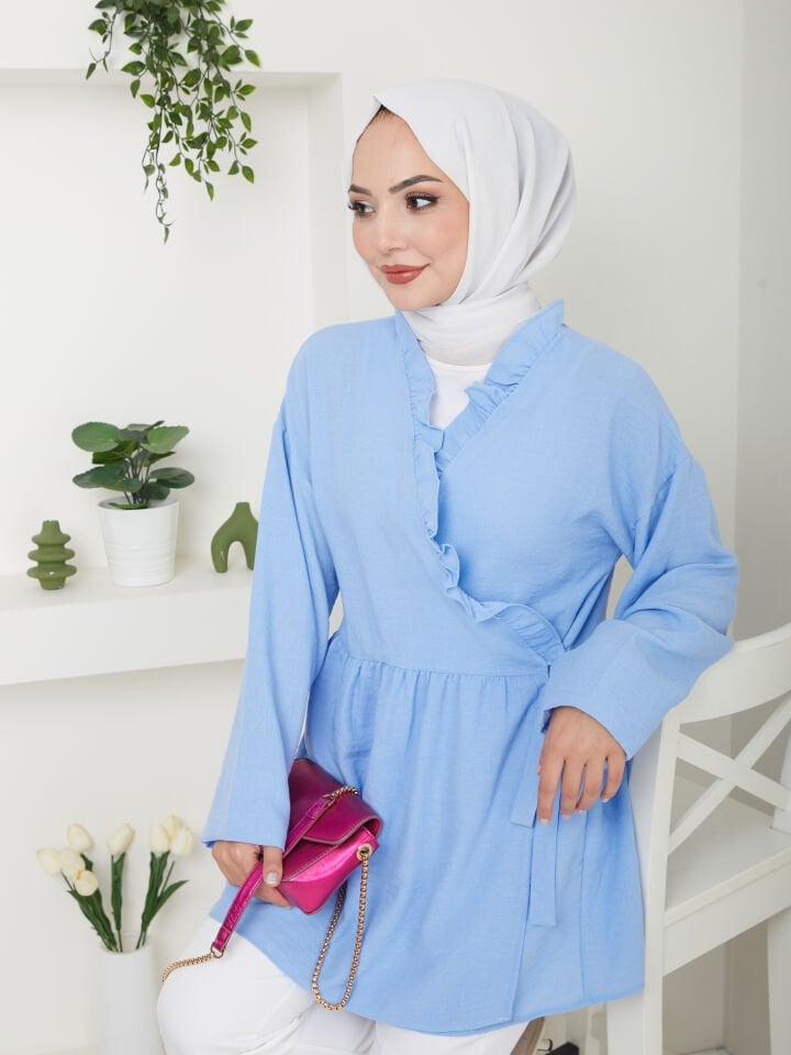FırFır Bağlamalı Tunik Mavi XL