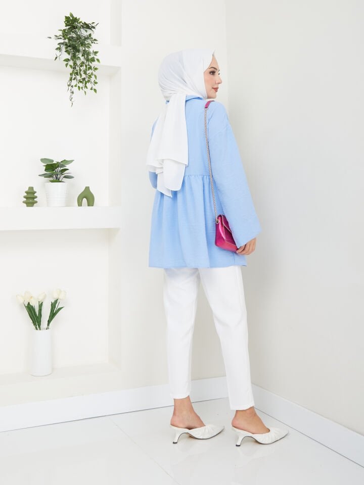 FırFır Bağlamalı Tunik Mavi XL