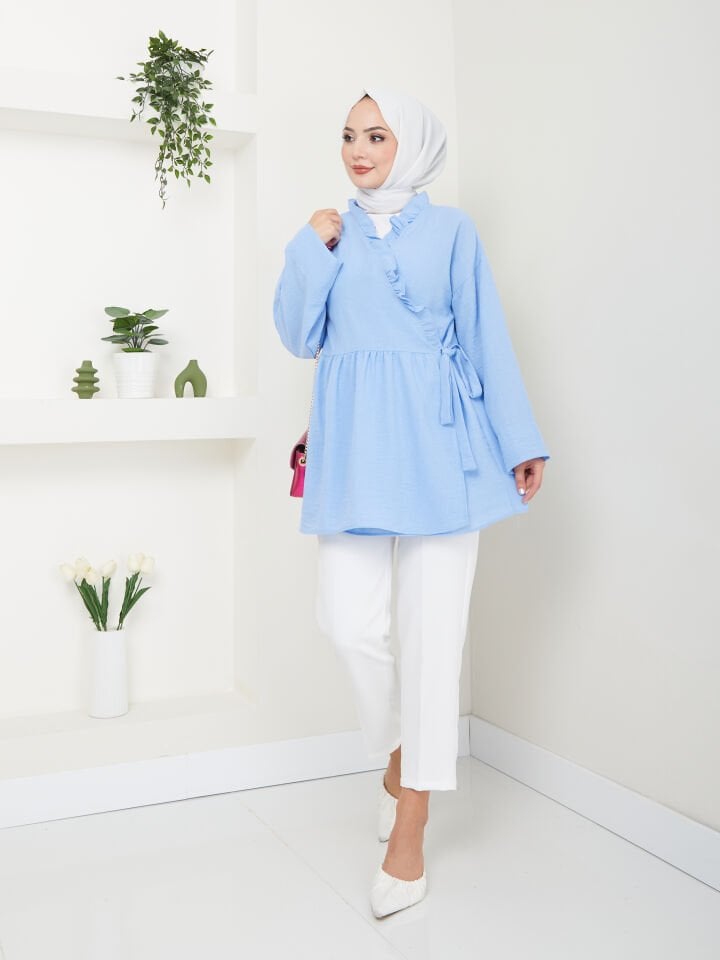 FırFır Bağlamalı Tunik Mavi XL
