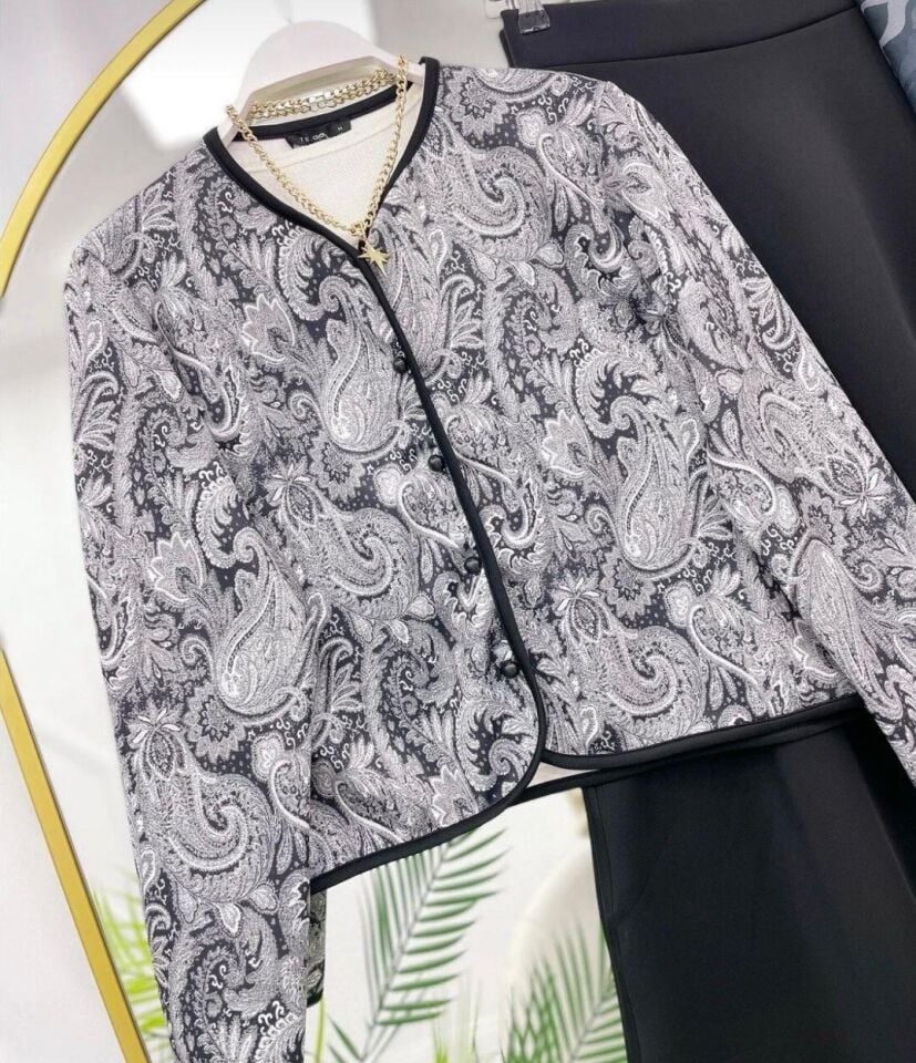 Şal Desen Çeket  Etekli Takım Siyah 2XL